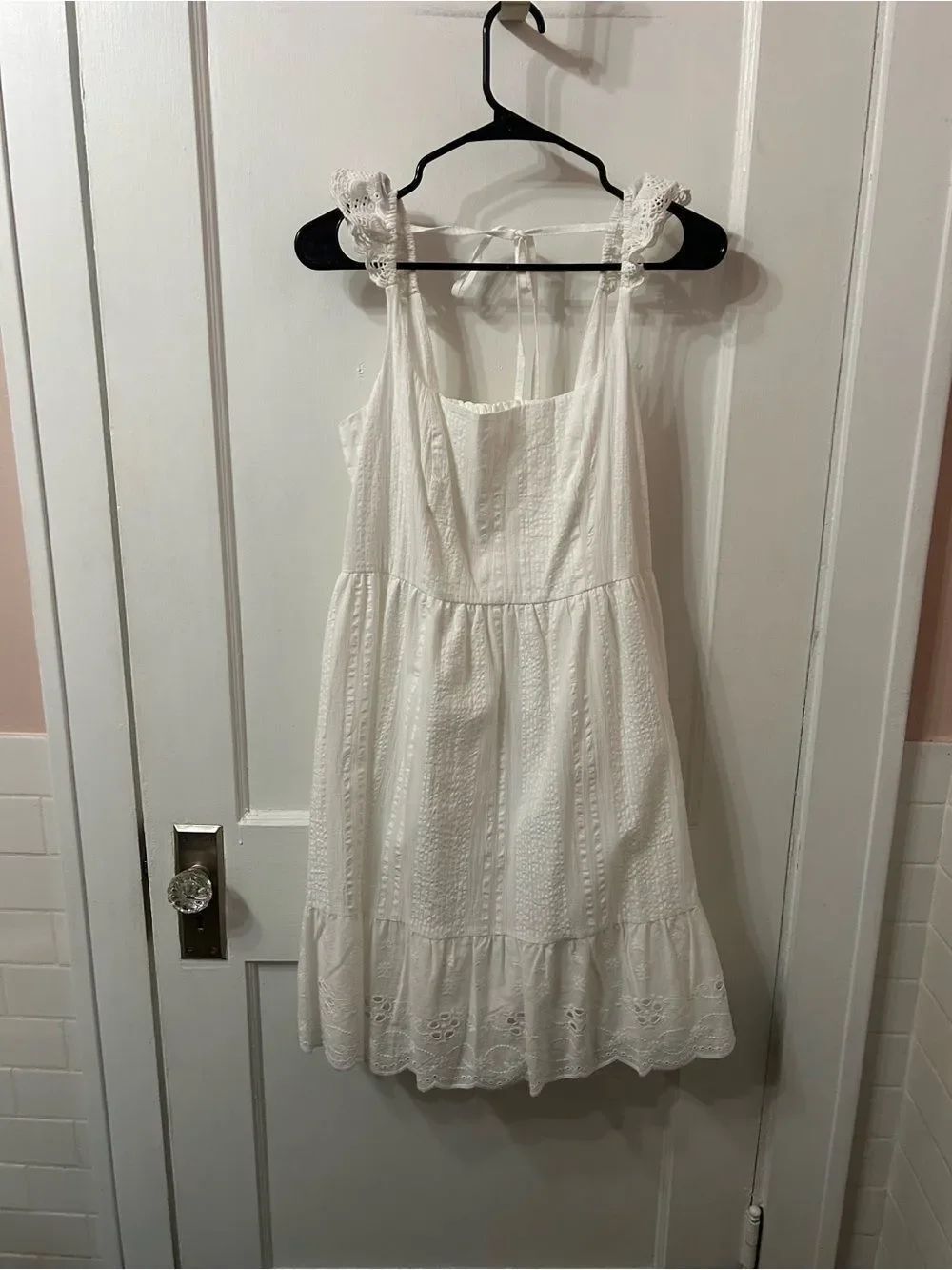 Maurices White Eyelet Mini Sundress with Lace Tie Straps
